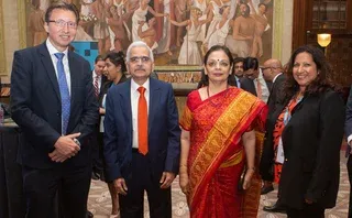 RBI Governor Mr and Mrs Shaktikanta das (centre) and Central Banking’s Brand Director Michelle Godwin (right)